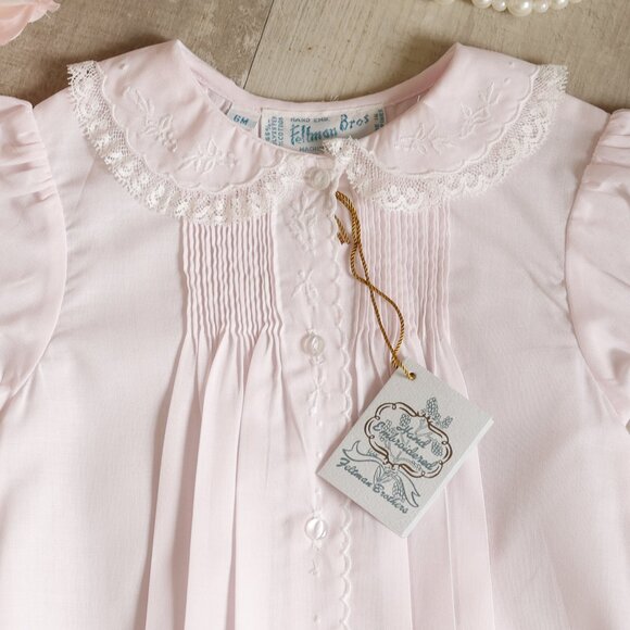 GORGEOUS Feltman Brothers Pink Romper Bubble Heirloom Lace Embroidery NWT - Picture 2 of 7
